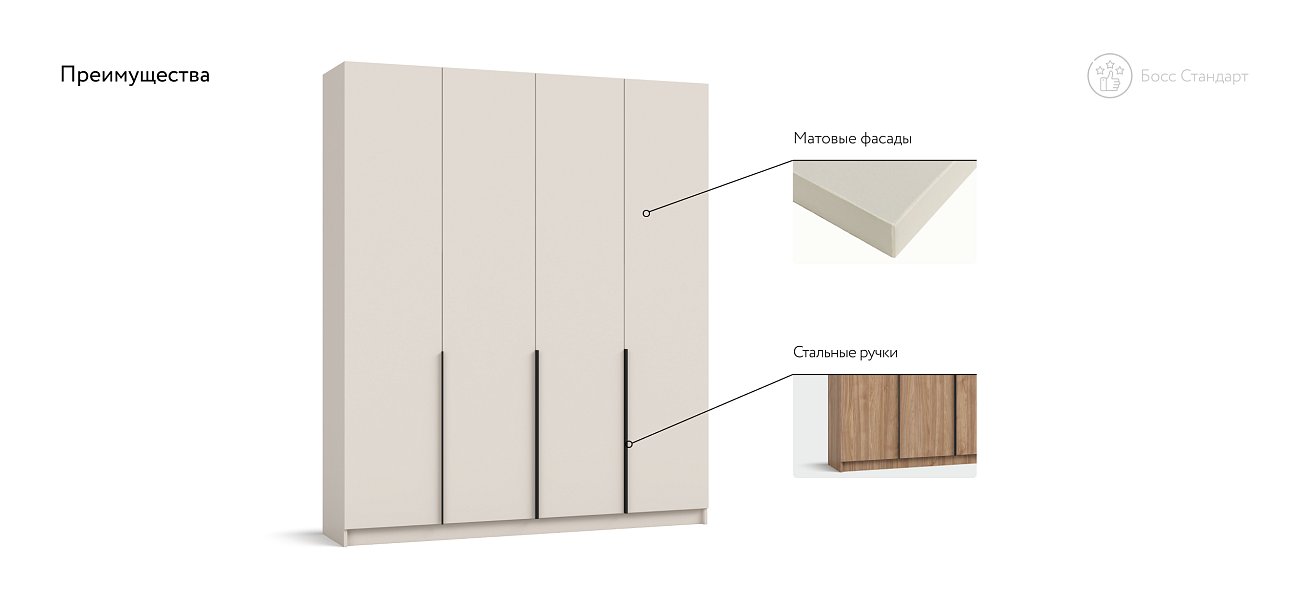 Босс Стандарт 180*220 шкаф распашной 4Д 01 Кашемир в мебель-центре Озерцо