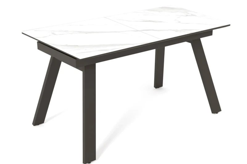 Стол обеденный Морис 1400(1800) (ст. №2/ Керамика Snow White 170105 / МДФ черная шагрень /Рама черная / Металл черный) - купить в Озерце