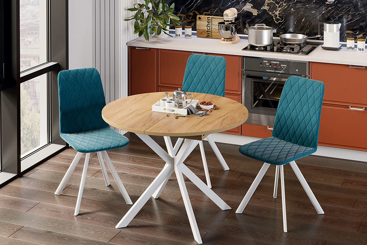 Стол обеденный Мэдисон раздвижной Тип 1 (Белый муар/Дуб Крафт золотой) - купить в Озерце