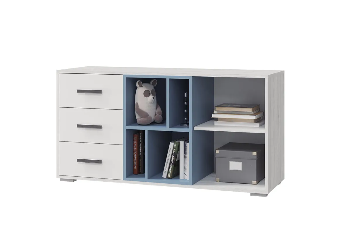 Тумба с 1 дв. и 3 ящ. Стич (Анкор светлый/Белый/Серо-голубой) — Мебель-центр Озерцо