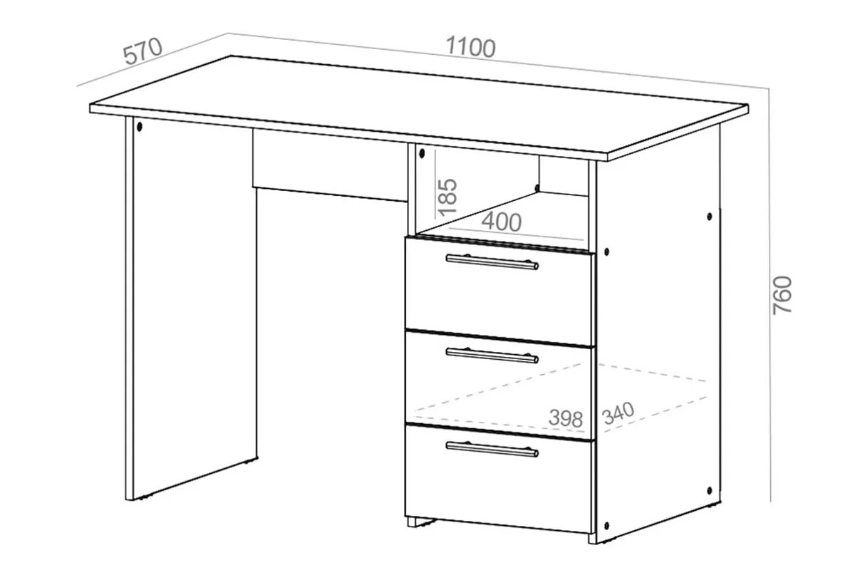 Стол письменный 1100 с ящиком (Дуб Сонома) — Мебель-центр Озерцо