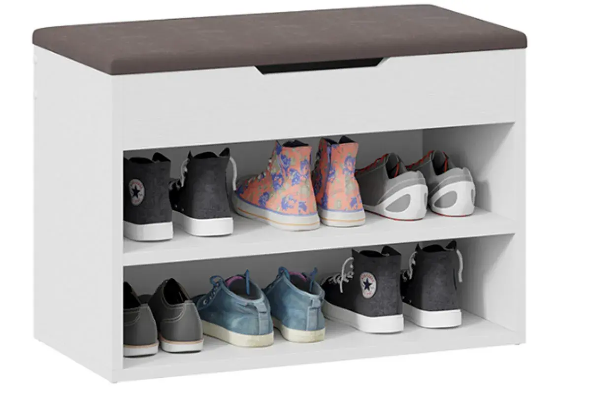 Тумба для обуви Тип 11 (Белый Ясень/Велюр Серый) — Мебель-центр Озерцо