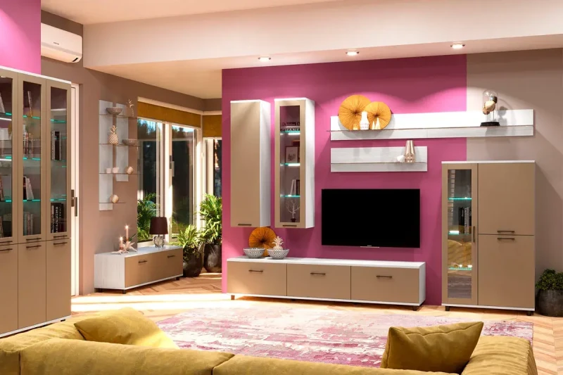 Гостиная Грейс комплект 8 (Снежный Ясень/Латте Матовый) — Мебель-центр Озерцо