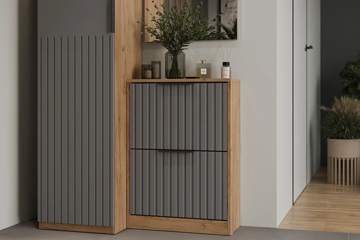 Тумба для обуви Хилтон Исп.2 (Дуб Крафт золотой/Графит матовый) — Мебель-центр Озерцо