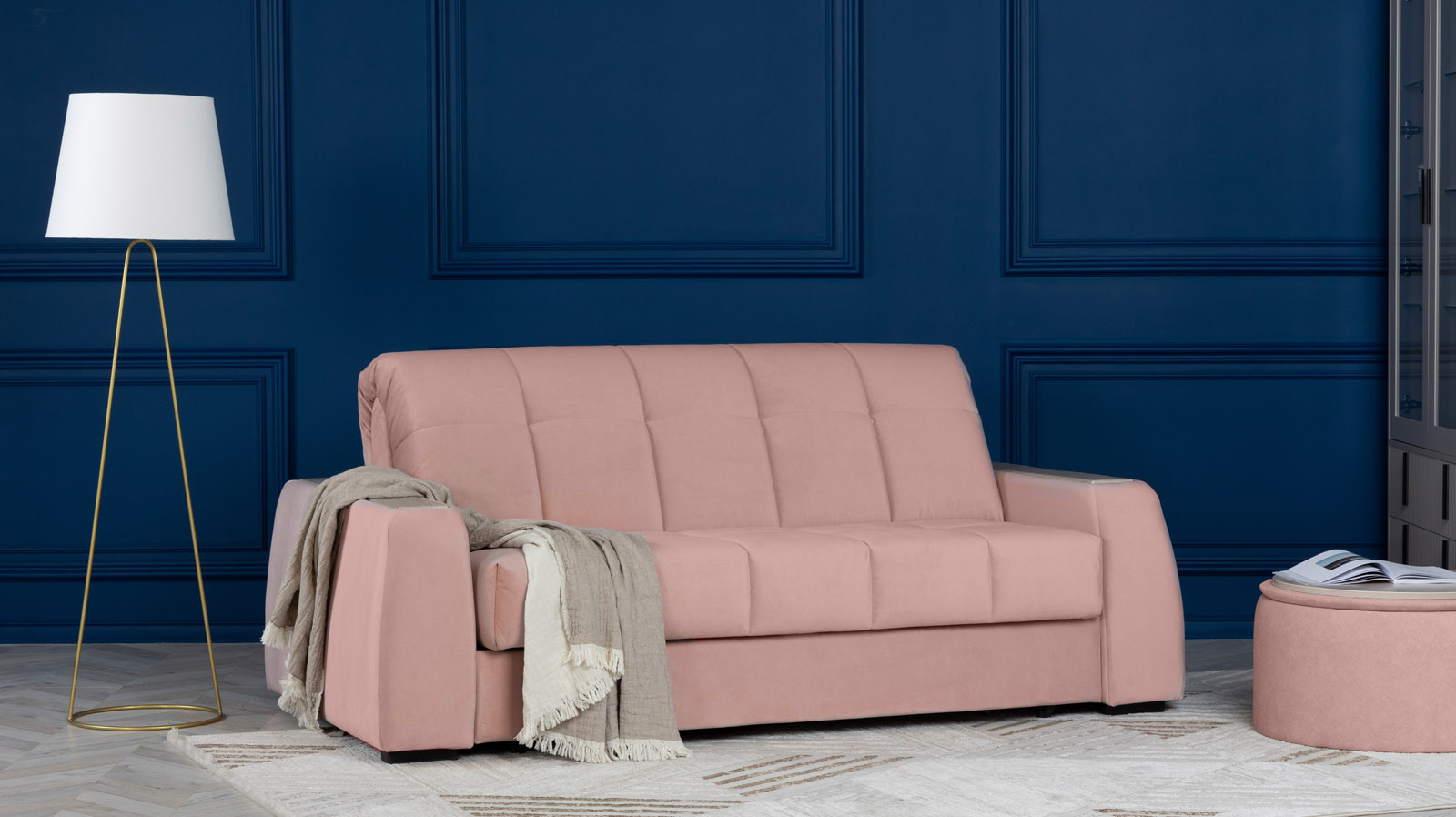 Диван - кровать Domo Pro с накладкой цвета ясень, стежка квадрат, ткань Sky Velvet 01 140x216 — в мебель-центре Озерцо