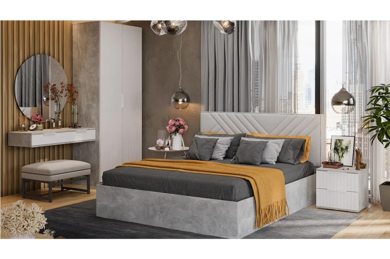 Спальный гарнитур Хилтон №3 (Ателье светлый/Белый матовый) - купить в Озерце