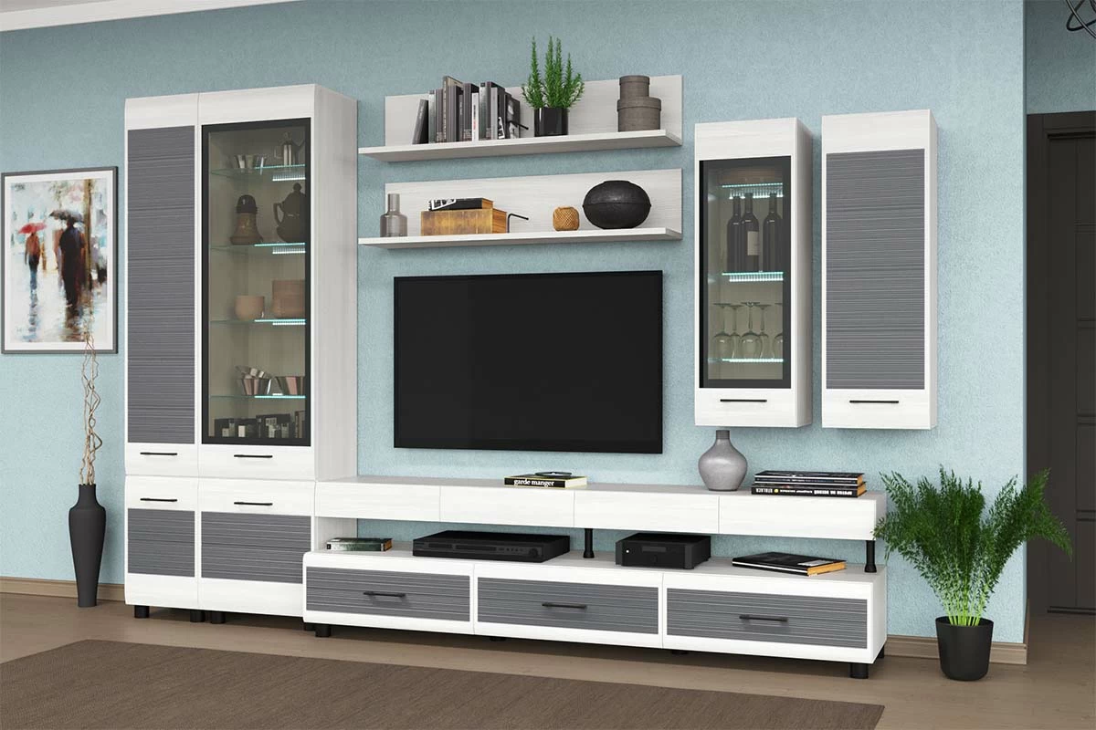 Тумба ТБ-2671 (Снежный Ясень-фасад Серый) — Мебель-центр Озерцо