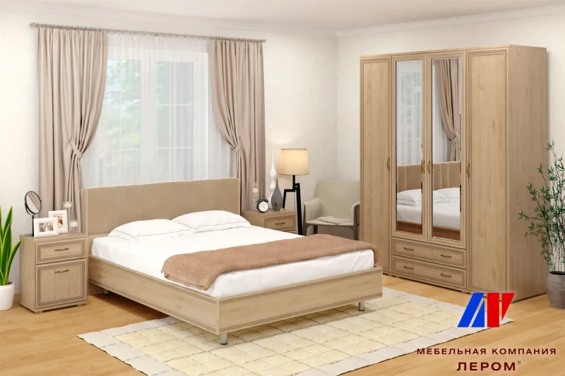 Готовый комплект для спальни СК-1024-ГС-В (Гикори Джексон светлый/Велюр) - купить в Озерце