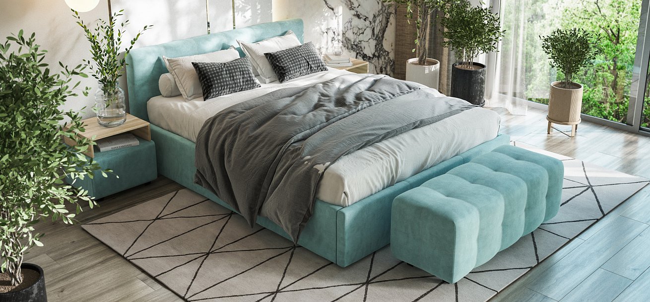 Белла Кровать+ПМ 160*200 Велюр Монолит аква - купить в Озерце