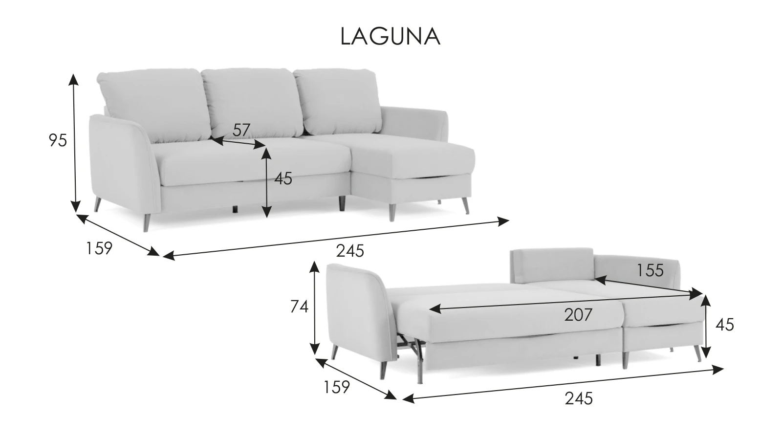 Диван -кровать угловой Laguna, Тк. Sky Velvet 12 159x245 — купить в Озерце