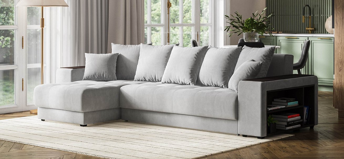 Ванкувер угловой диван Велюр Монолит сталь — купить в Озерце