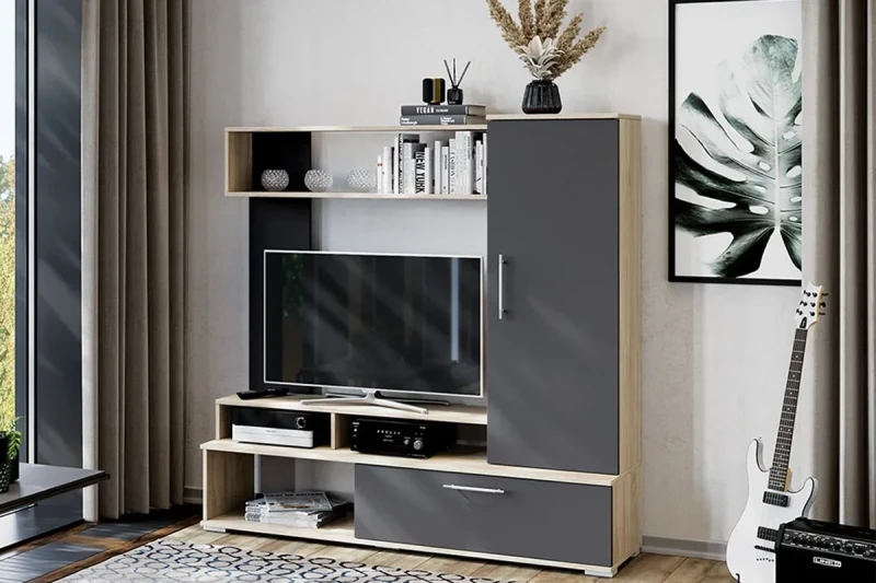 Стенка Сиена (Дуб Сонома/Графит серый) — Мебель-центр Озерцо