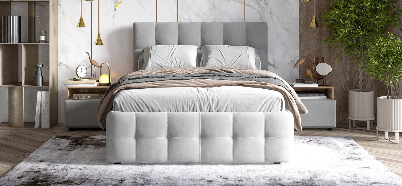 Босс Кровать+ПМ 140*200 Велюр Монолит сталь - купить в Озерце