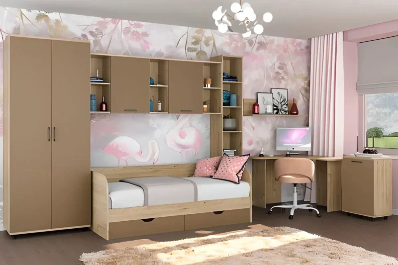 Детская Грейс композиция 1 (Гикори Джексон Светлый/Латте Матовый) — Мебель-центр Озерцо