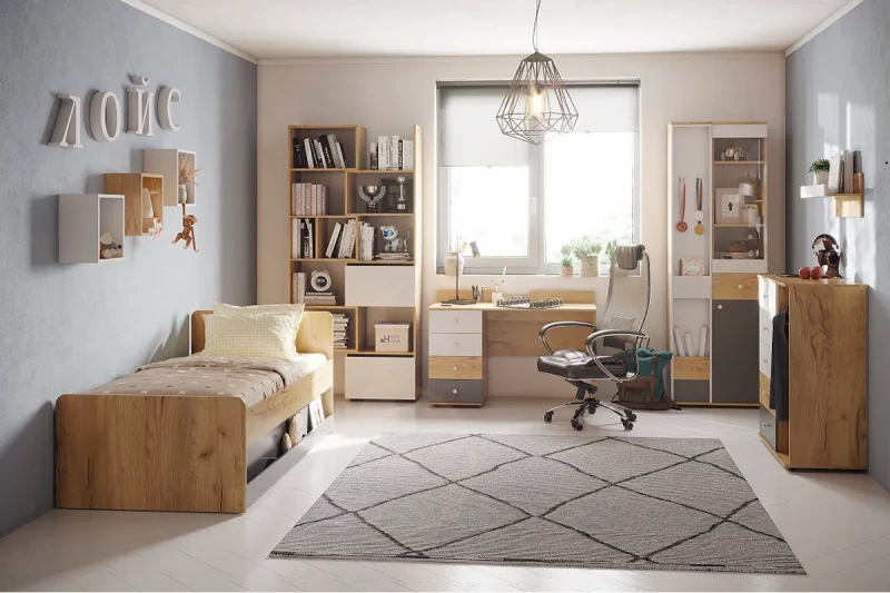 Детская Лойс №3 (Дуб золотистый/Белый/Графит) — Мебель-центр Озерцо