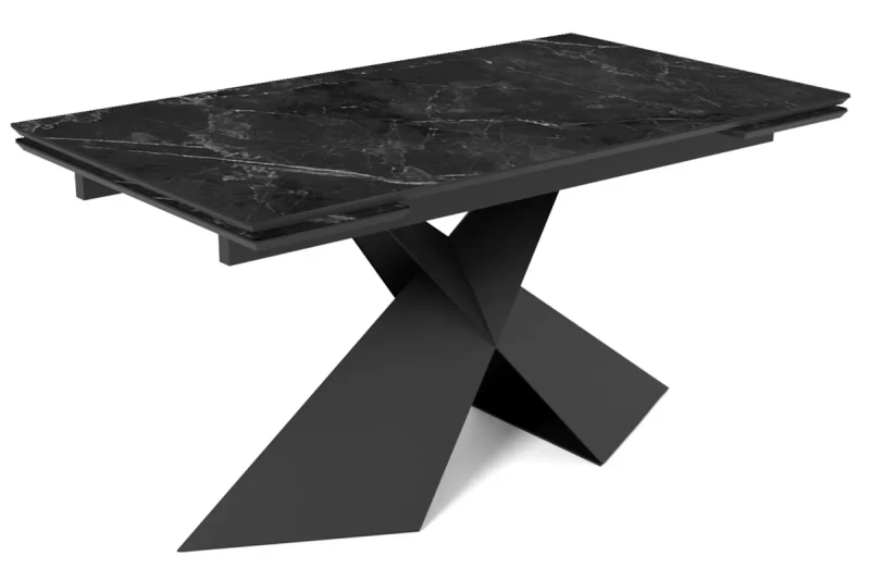 Стол обеденный Марвел 1600(2200) (ст. №2 / Керамика FNZ9206053 Чёрный мрамор/МДФ Черный Кварц /Металл Черный) - купить в Озерце