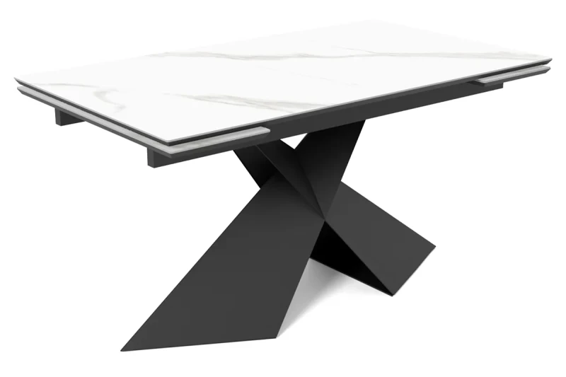 Стол обеденный Марвел 1600 (2200) (ст. №2 / Керамика YB9020023B Matte Белый мрамор / Металл Черный) - купить в Озерце